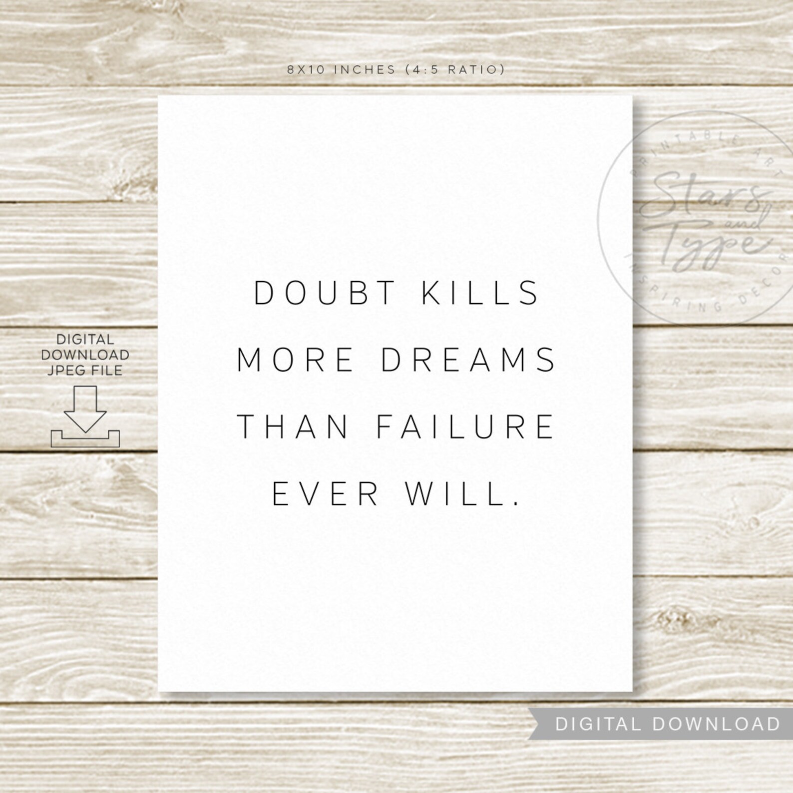 Doubt Kills More Dreams Than Failure Ever Will PRINTABLE Wall - Etsy UK