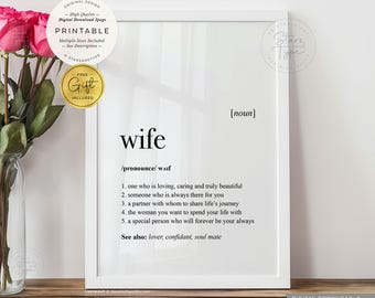 妻の定義、印刷可能なアート装飾、彼女への結婚記念日ギフト、デジタルダウンロード印刷JPG
