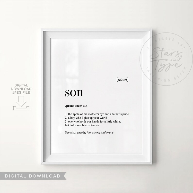 Son Dictionary Definition Meaning PRINTABLE Art Son Quote Etsy
