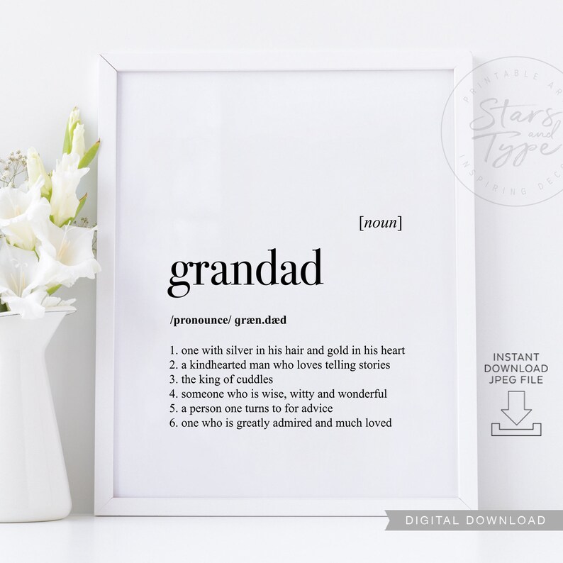 Grandad Definition PRINTABLE Art Grandfather Grandpa Etsy
