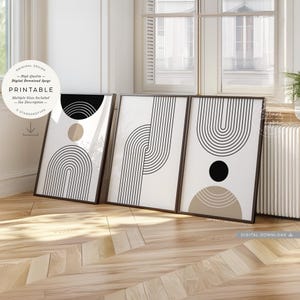 Geometric Arches, PRINTABLES Set of 3, Black White Beige Neutral Rainbows Art Decor, Digital DOWNLOAD Print Jpgs