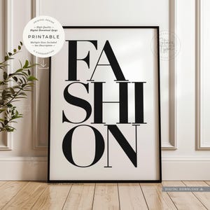 Fashion Typography PRINTABLE Art, Black and White Word Letters Decor, Digital DOWNLOAD Print Jpgs