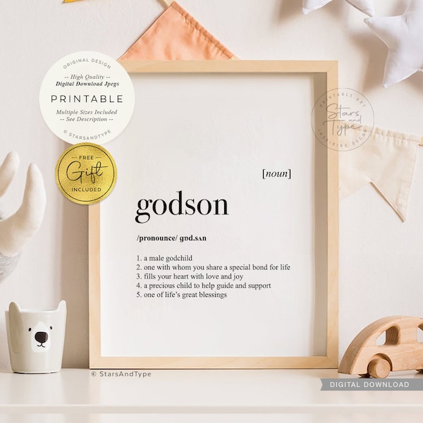 Godson Definition, PRINTABLE Art, Dictionary Meaning, Special Godchild Baptism Christening Gift, Digital DOWNLOAD Print Jpegs