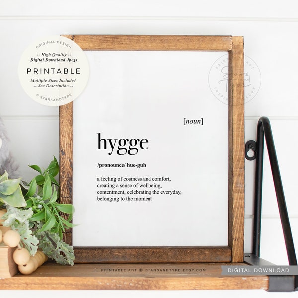 Hygge Definition, PRINTABLE Art, Danish Lifestyle, Hygge Quote Sign, Dictionary Meaning, Home Decor, Digital DOWNLOAD Print Jpegs