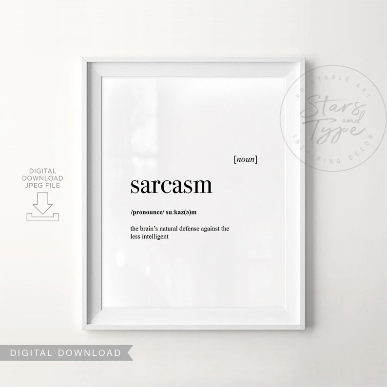 Sarcasm Dictionary Definition Meaning PRINTABLE Art Funny Etsy