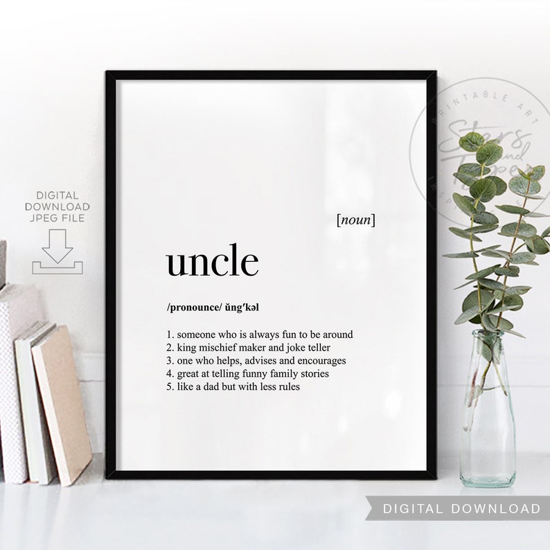 Uncle Definition Dictionary Meaning PRINTABLE Art Gift for Etsy