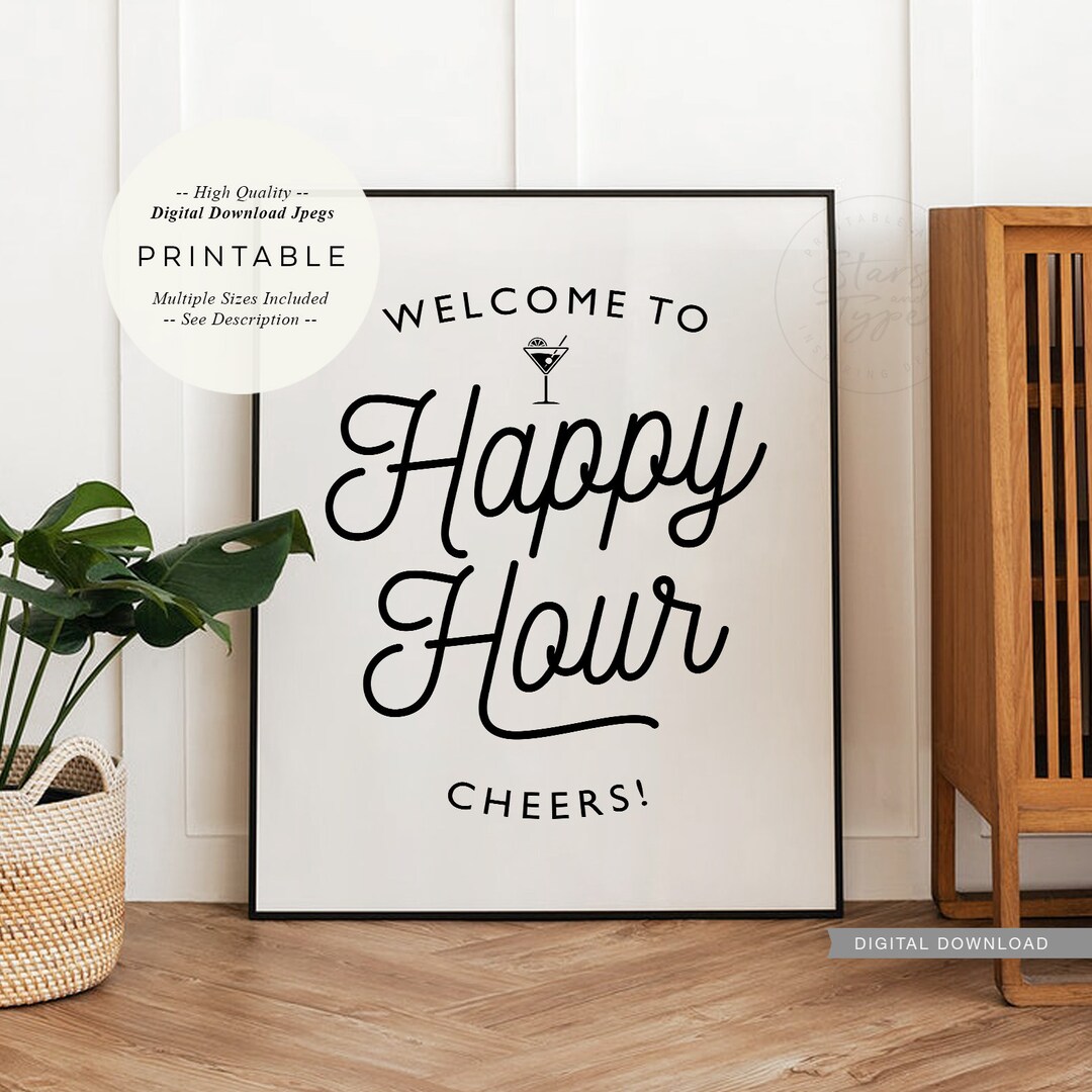 Happy Hour PRINTABLE Wall Art Decor Bar Cart Drinks Trolley Etsy