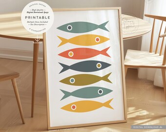 Sardines PRINTABLE Art, Retro Abstract Mid Century Modern Kitchen Decor, Digital DOWNLOAD Print Jpg