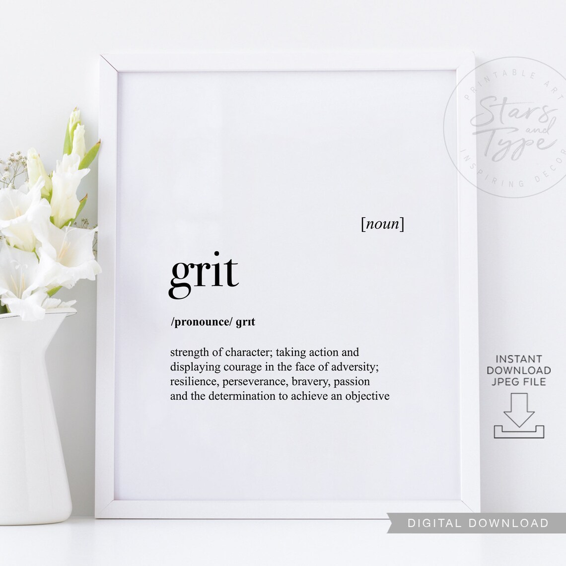 Grit Dictionary Definition Meaning PRINTABLE Art Persistence Etsy
