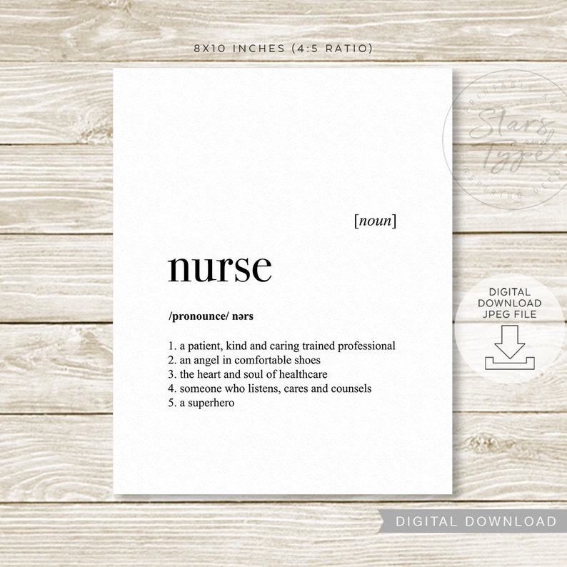 Nurse Definition Dictionary Meaning PRINTABLE Art Birthday Etsy