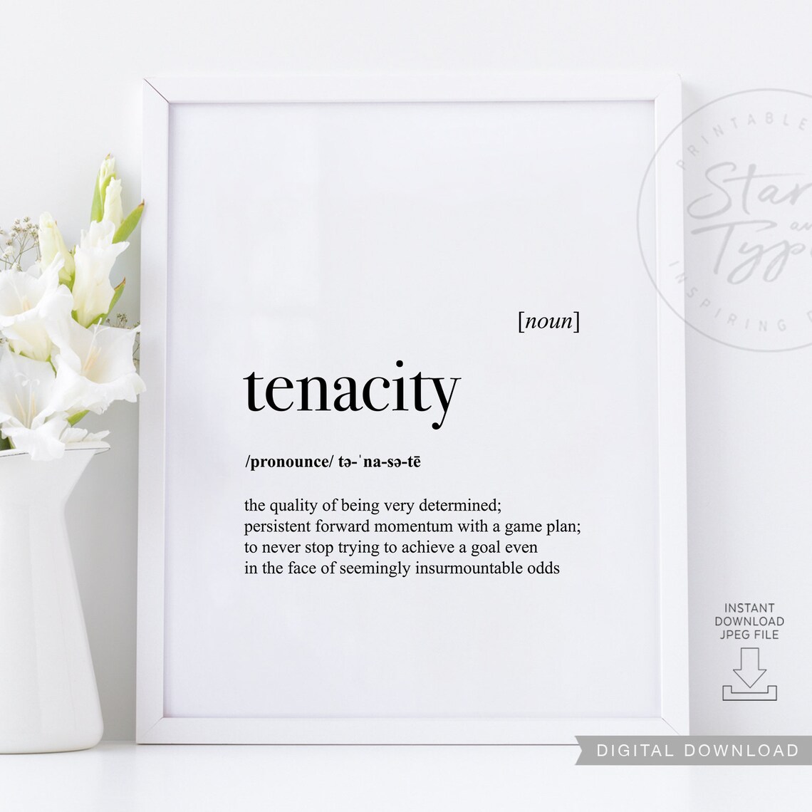 Tenacity Dictionary Definition Meaning PRINTABLE Office Desk Etsy