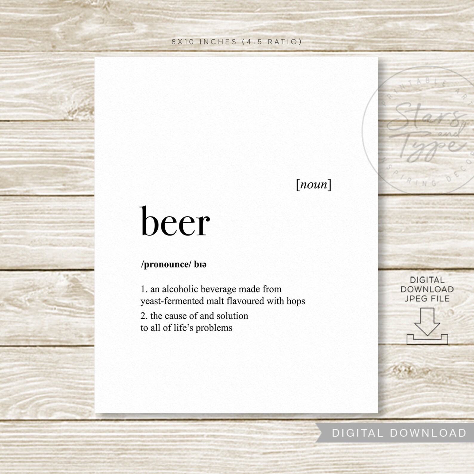 Beer Definition PRINTABLE Art Kitchen Decor Fun Husband Etsy