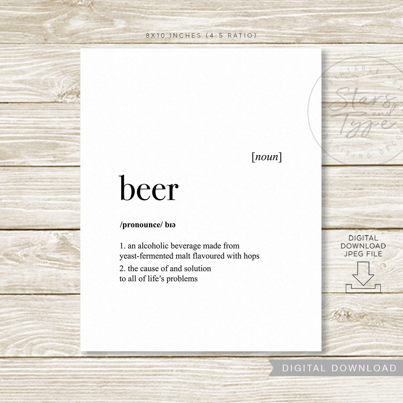 Beer Definition PRINTABLE Art Kitchen Decor Fun Husband Etsy