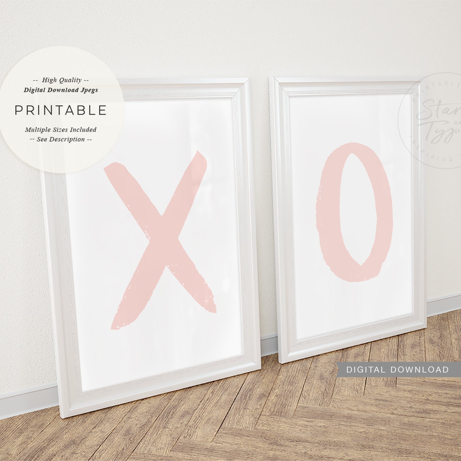 XO Kisses X O PRINTABLE Wall Art Set of 2 Blush Pink Color Etsy