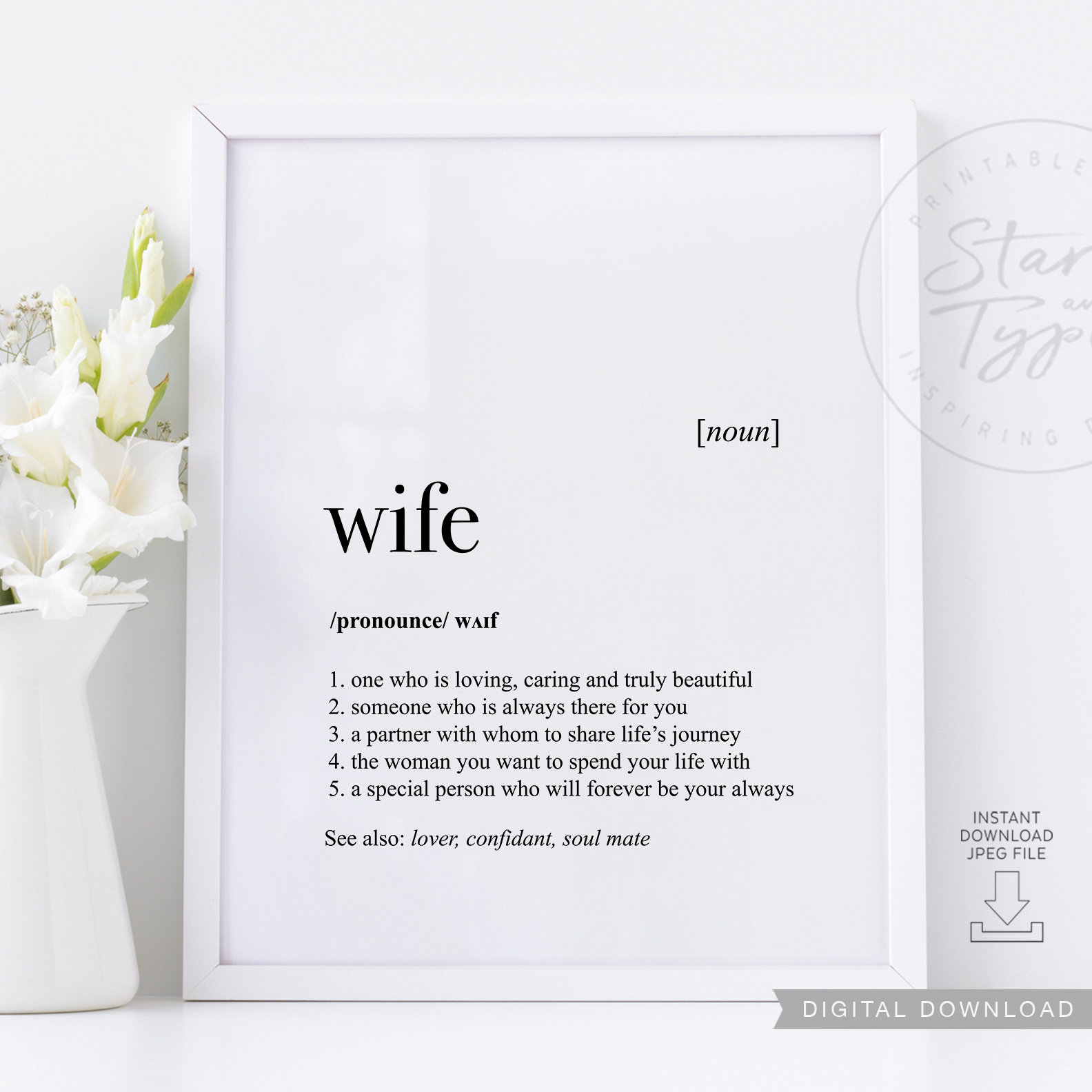 Wife Dictionary Definition Meaning PRINTABLE Art Decor Etsy
