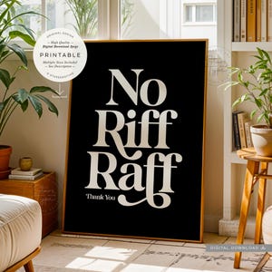 No Riff Raff, PRINTABLE Art, Bar Cart Sign, Drinking Quote, Alcohol Drinks Party Home Bar Decor, Digital DOWNLOAD Print Jpg