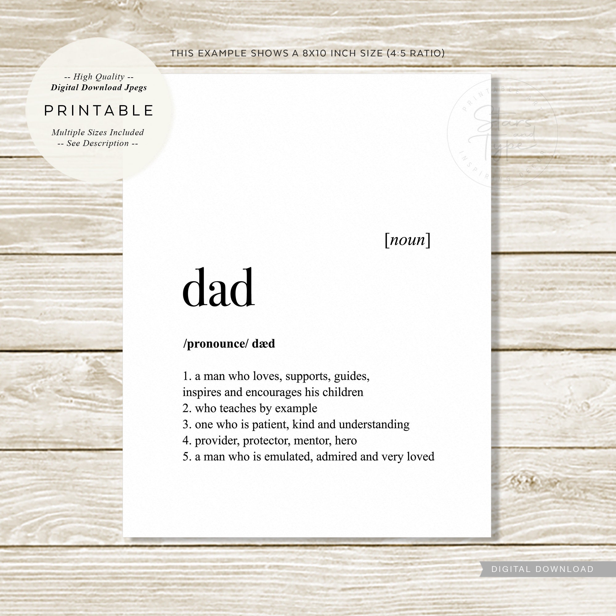Dad Definition PRINTABLE Art, Pops Daddy Papa Father Quote, Digital ...