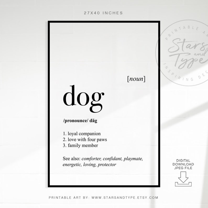 Dog Definition Dictionary Meaning PRINTABLE Art Dog Pet Etsy