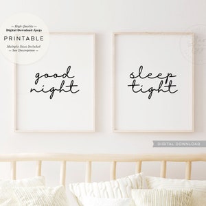 Good Night Sleep Tight, PRINTABLE Wall Art Set of 2, Above Bed Bedroom ...