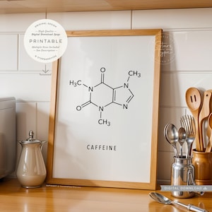 Koffein-Molekül, DRUCKBARE Wand Kunst, Kaffee Tee, Wissenschaft Chemie Kaffee Liebhaber, Küche Büro Wohnheim Dekor, digitaler DOWNLOAD Druck Jpg