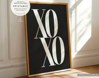 XO Love Kisses, PRINTABLE Art, xoxo Black White Decor, Digital DOWNLOAD Print Jpg