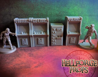 Glitch City Cyberpunk Arcade Terrain | 28–32mm Wargaming Scatter | Sci-Fi Miniature Scenery Set