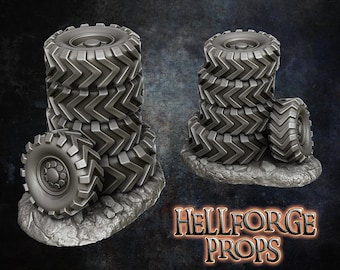 Wasteland Tyre Barricade -  Ruined Realms - Urban Scatter - Miniature Wargaming Terrain Scenery & Props