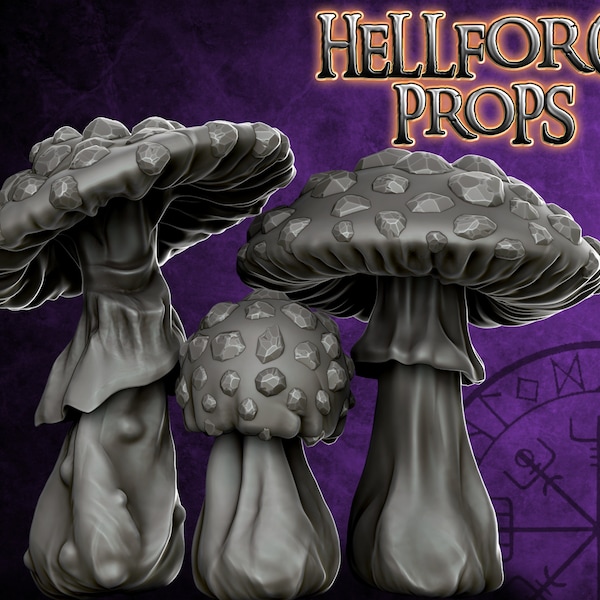 Mushrooms Of The Underdark  28mm 3D Printable Fantasy Fungus - Tabletop Gaming Terrain - Model STL Files For 3D Print