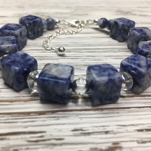 Sodalite Gemstone and Rocky Quartz Gemstone with .925 Sterling Silver Bracelet. Blue Bracelet. NICKEL FREE. Gift For Her.Boho Bracelet.