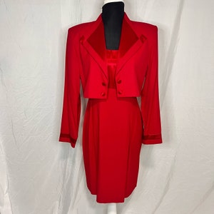 Vintage 90s John Roberts Red Dress and Blazer Size 6 image 1