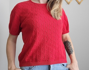 Vintage Pendleton Red Sweater Short Sleeve Sweater Petite Medium