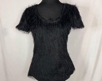 Vintage Kollzy Black Eyelash Fabric Short Sleeve Top