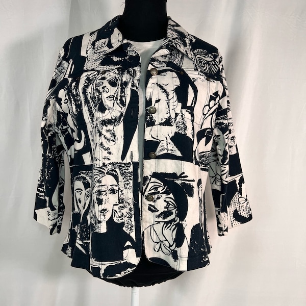 Vintage 90s Kaktus Black and White Picasso Inspired Face Jacket XL