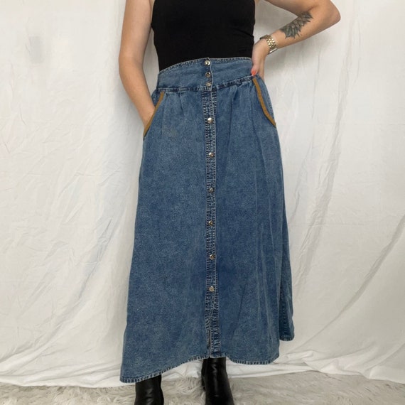 Vintage 90s Royal Wear Long Denim Skirt Size Small - image 1