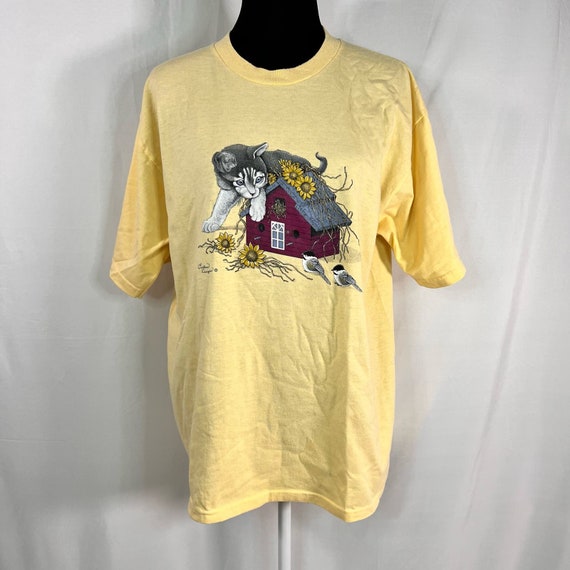 Vintage Endless Designs Cat and Birds Graphic Yell