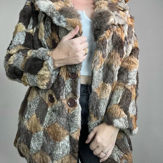 Vintage Patchwork Rabbit Fur Coat Size Medium Etsy
