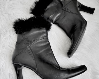 Vintage Karen Scott Black Fur Heeled Alaska Boots 9.5