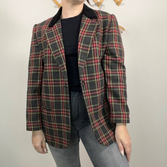 Vintage Sag Harbor Plaid Blazer Size 10 - image 1