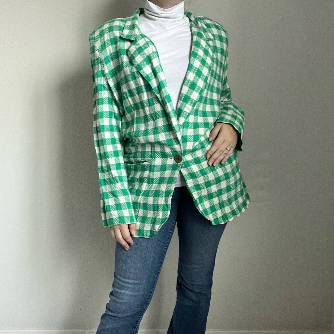Plaid Blazer - Windowpane Blazer - Army Green Blazer