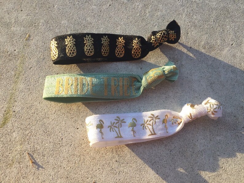 Hawaiian Hair Ties bridal shower bridesmaid wedding Bachelorette favors tie the knot aloha hair ties bridesmaid proposal