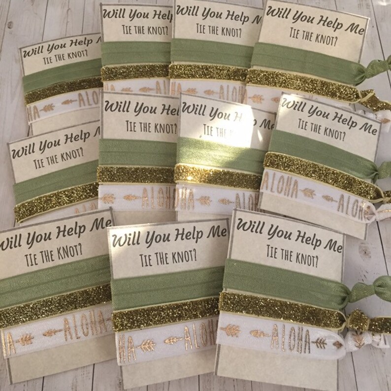 Hawaiian Hair Ties bridal shower bridesmaid wedding Bachelorette favors tie the knot aloha hair ties bridesmaid proposal