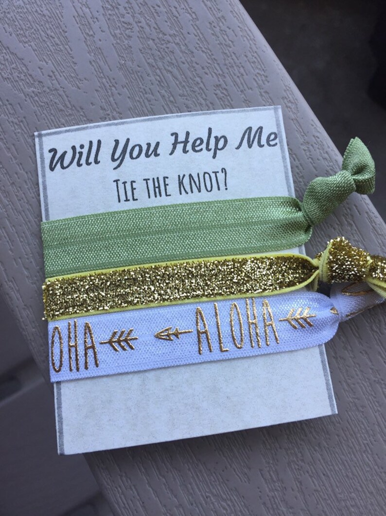Hawaiian Hair Ties bridal shower bridesmaid wedding Bachelorette favors tie the knot aloha hair ties bridesmaid proposal