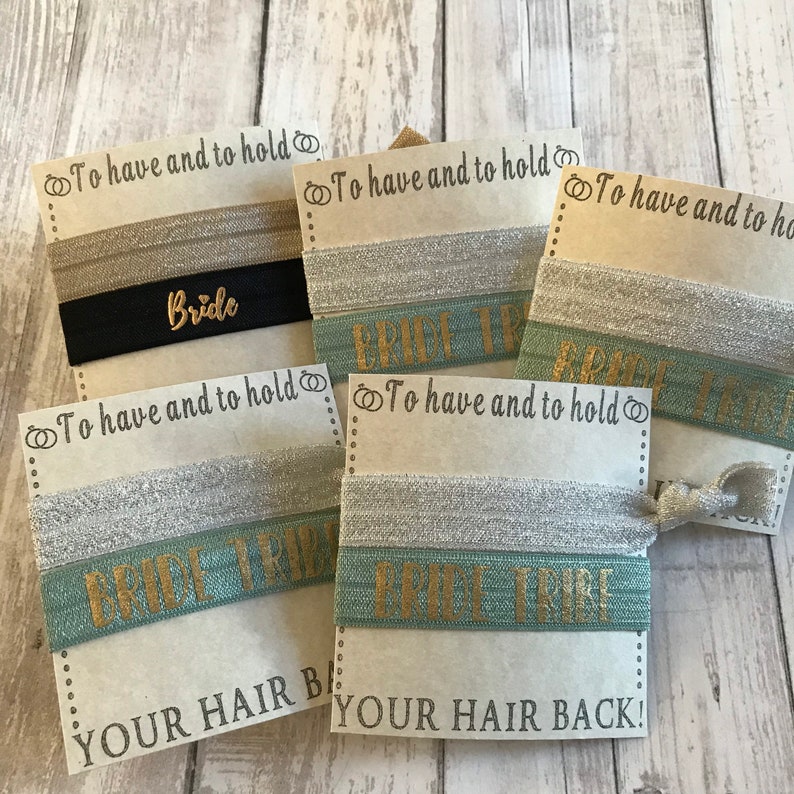 hair tie favors party favors beautiful hair ties gold bridal shower teal bachelorette favors Gold Bride Tribe Hair Ties wedding