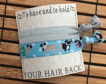 NEW!! Pug Hair Ties, Pug accessories, pug favors, hair tie favors, bridal shower, baby shower, bachelorette favors, wedding favors