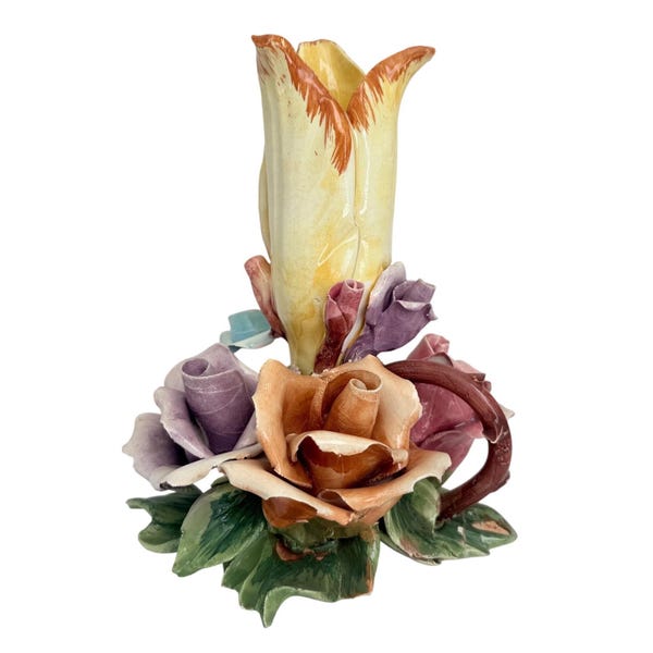 Bassano Italy Floral Bud Vase Small Multicolor Good Vintage Capodimonte Style 6"