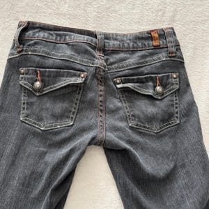 Evisu Women's Jeans Size 3 Dark Wash Slim Straight Y2K Button Flap Pockets immagine 10