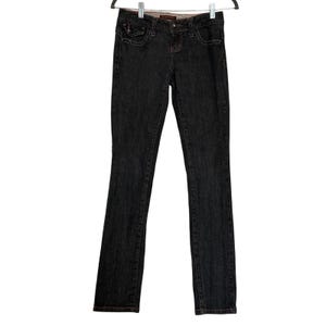 Evisu Women's Jeans Size 3 Dark Wash Slim Straight Y2K Button Flap Pockets immagine 2