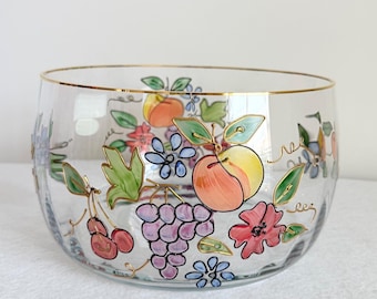 Vintage Crystal Clear Fruit Crystal Bowl 22K Gold Trim w/ Box Romania
