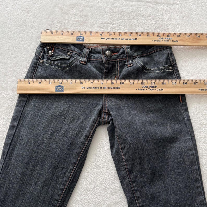 Evisu Women's Jeans Size 3 Dark Wash Slim Straight Y2K Button Flap Pockets immagine 3