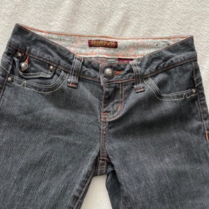 Evisu Women's Jeans Size 3 Dark Wash Slim Straight Y2K Button Flap Pockets immagine 12